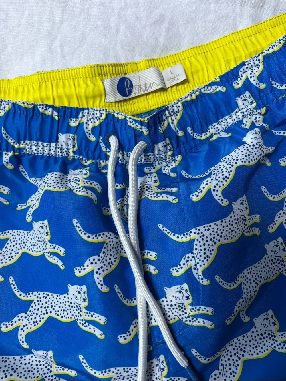 Boden Men's Blue Cheetah Print Lined Swim Shorts